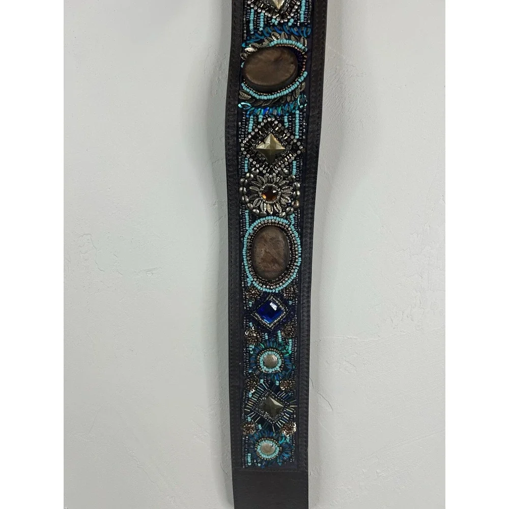 Beaded Faux Leather Embellished Fringe Tie Belt Southwestern Boho Festival OS